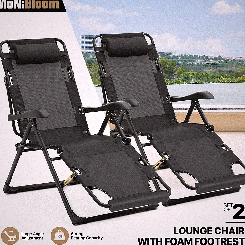 2x Foldable Zero Gravity Chair Adjustable Reclining Lounge Chaise Sleeping Cot