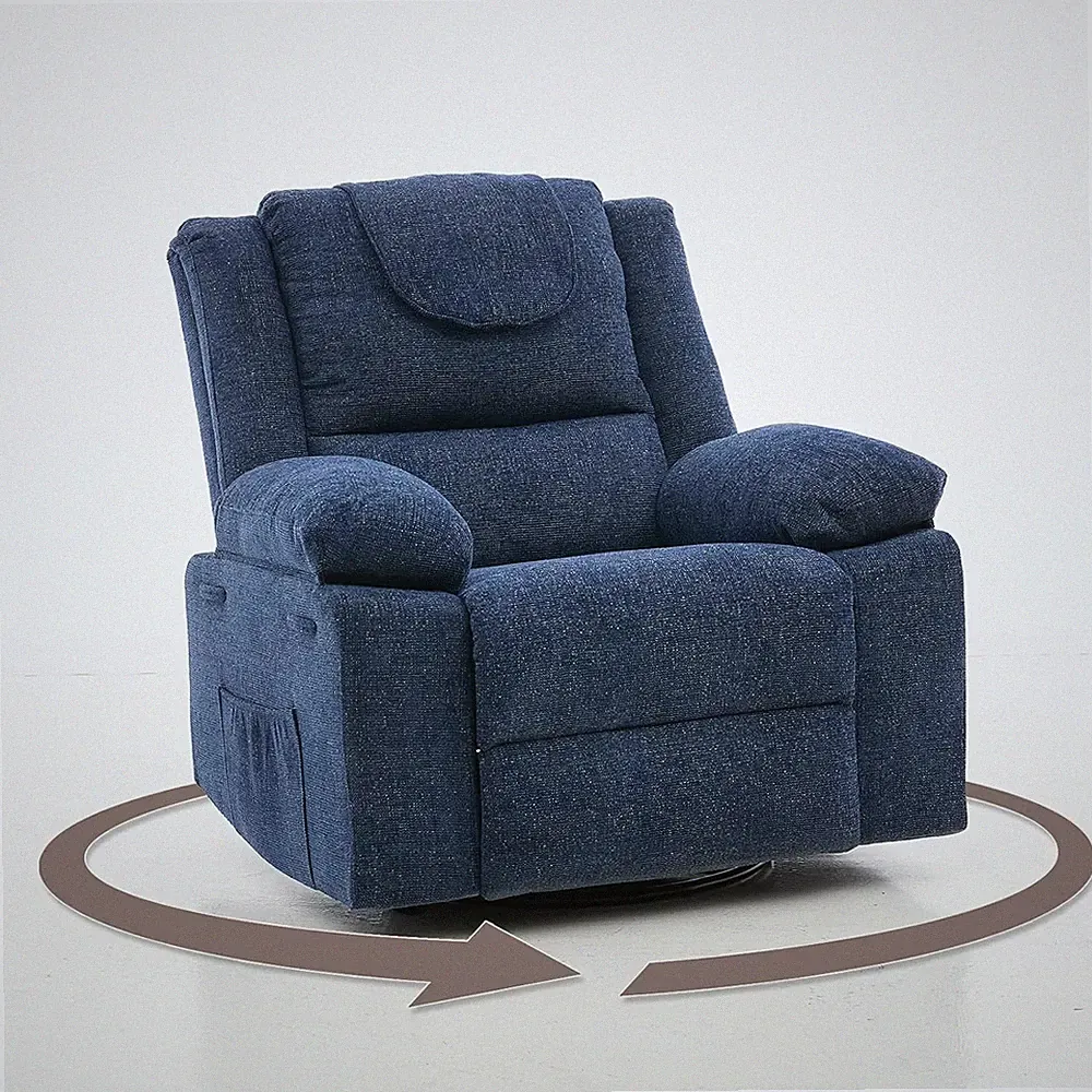 Blue Oversized Massage Rocker Recliner Chair with 360° Swivel and Heating