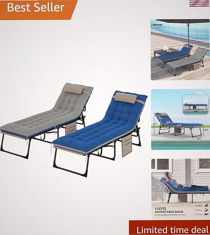 Chaise Lounge Chair Outdoor Set of 2, 5-Position Adjustable Outdoor Pool Loun...
