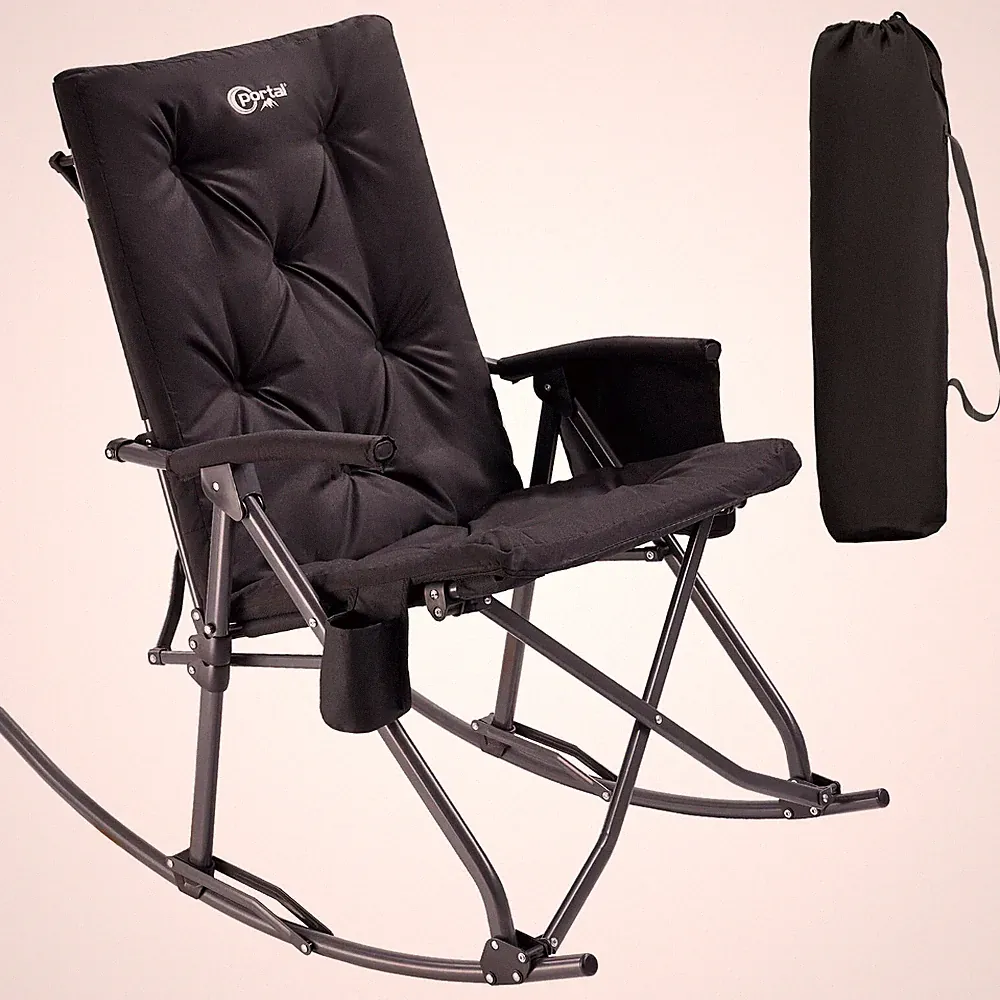 Folding Rocking Chair Indoor & Outdoor Thick Padded Rocking Recliner Chair Porta