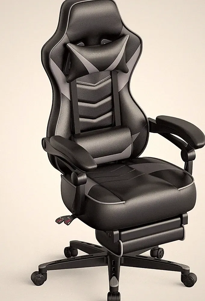 Gaming Chair Reclining Ergonomic Office Chair w/ Footrest Lumbar Gray