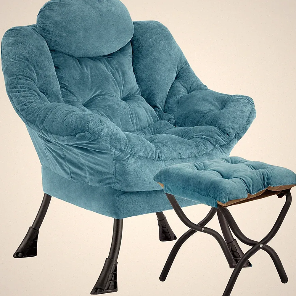 Lazy Chair with Folding Ottoman,Leisure Sofa Chair,Soft Fabric Armchair with...