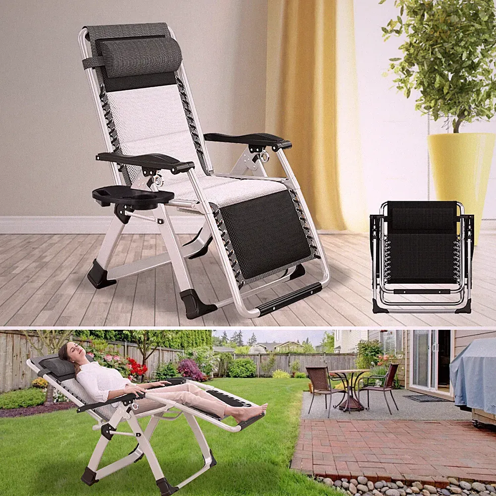 NAIZEA Zero Gravity Chair Folding Adjustable Reclining Patio Pad Recliner White