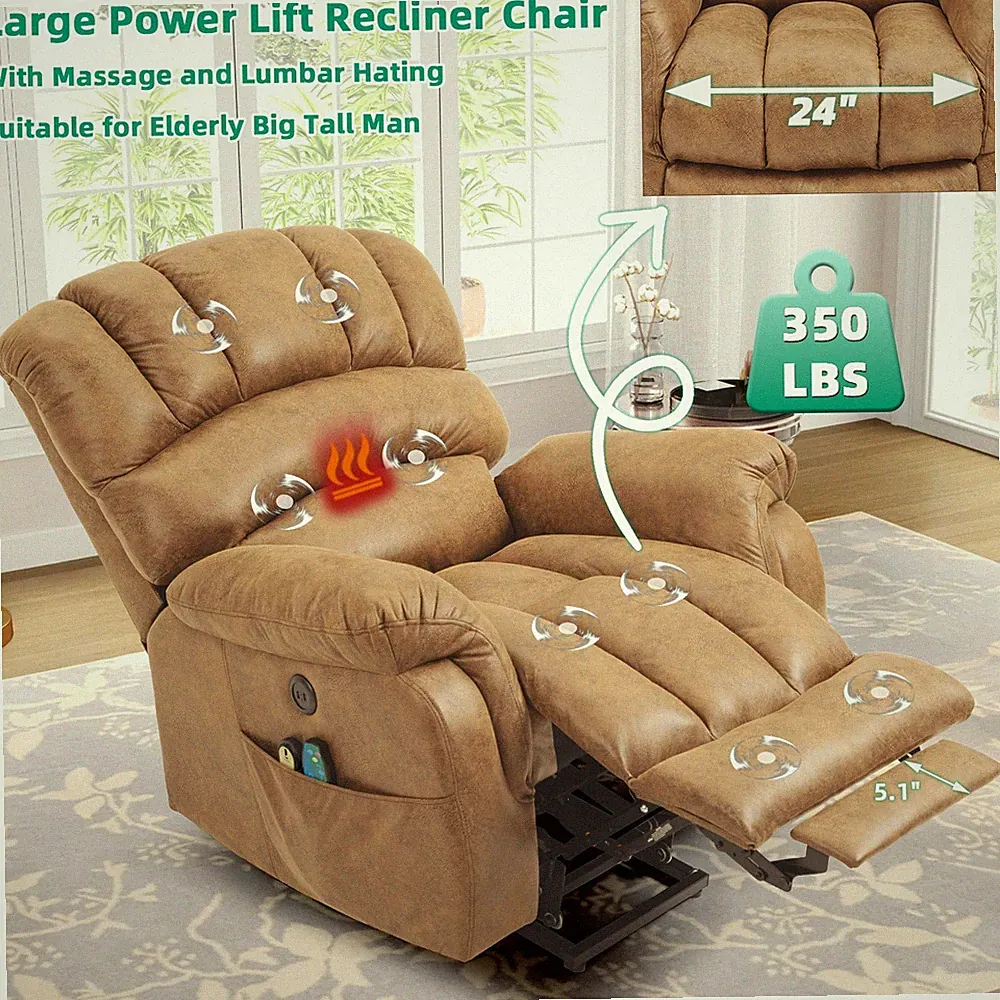 Oversized Power Lift Recliner Chair Massage Reclining Sofa w/ Extended Footrest