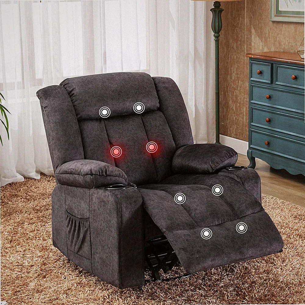 Recliner Chair Massage with Heated 360 Degree Swivel Single Sofa with Cup Holder