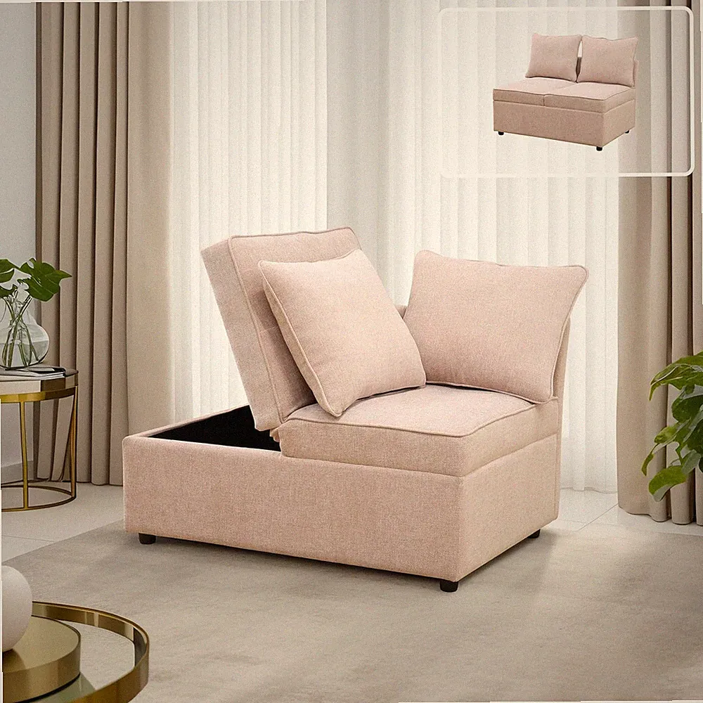 Stylish Pink Convertible Ottoman Sofa with Storage & Adjustable Backrest